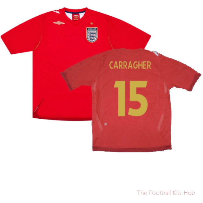 England 2006-08 Away Shirt (L) (Excellent) (CARRAGHER 15)-UniFootball Store